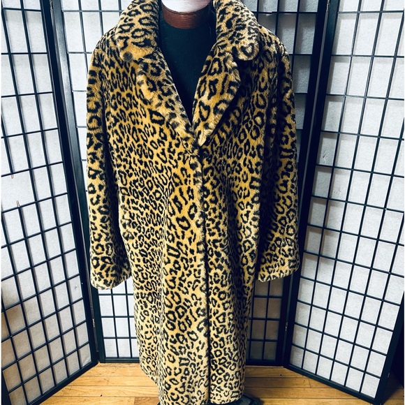 Dennis Basso Full Length Luxury Leopard Print Faux Fur Coat - L - Picture 2 of 5